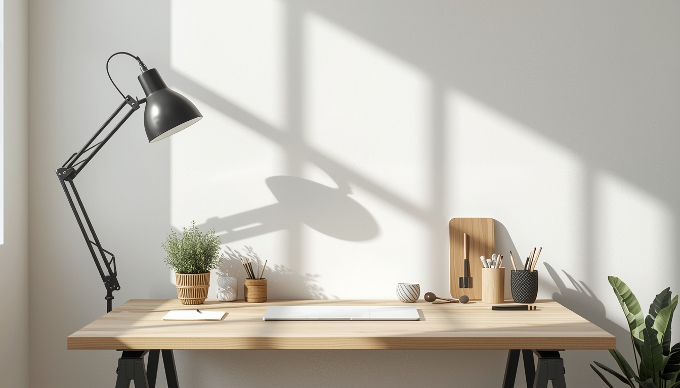 Minimal studio desk with natural light and tidy tools